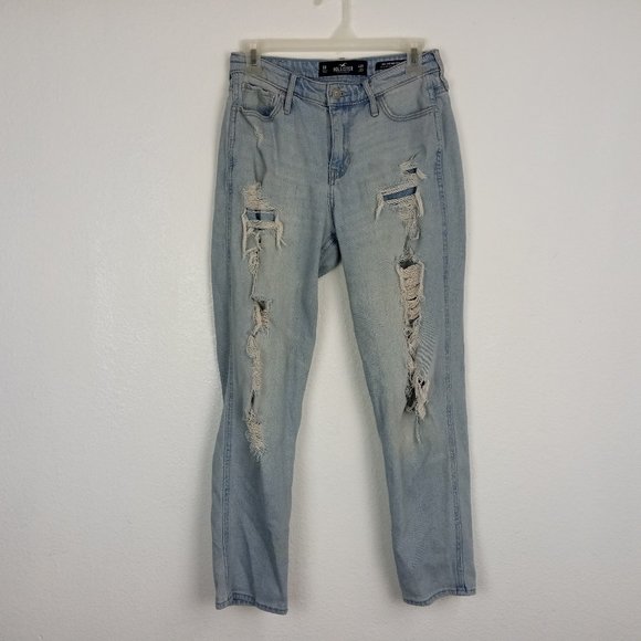 Hollister Women's Mom Jeans Juniors Size 5 High Rise Distressed Light Wash Blue - Picture 1 of 15